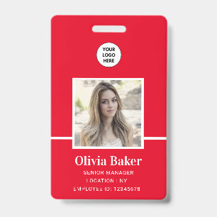 Moderne rode bedrijfsnaam titel werknemer foto ID Badge