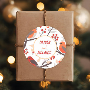 Moderne Rode Berry Feestdagen Vogel Custom Ronde Sticker