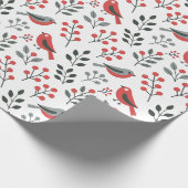 Moderne Rode Bes Kerstvogel  Cadeaupapier (Hoek)