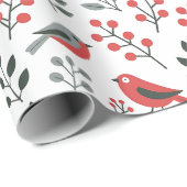 Moderne Rode Bes Kerstvogel  Cadeaupapier (Rol Hoek)