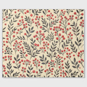 Moderne rode bessen feestdagen Bloemen Cadeaupapier (Vlak)
