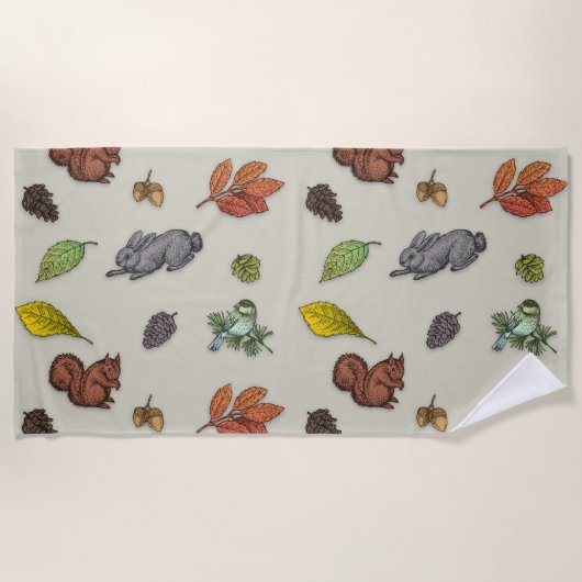 Moderne rode bessen vogel | Strandlaken (Voorkant)