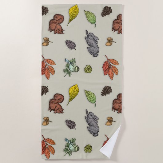 Moderne rode bessen vogel | Strandlaken (Voorkant)