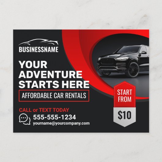 Moderne rode betaalbare auto huren Auto huren Auto Briefkaart (Voorkant)