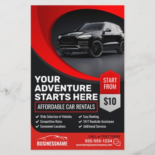 Moderne rode betaalbare auto huren Auto huren Auto Flyer (Voorkant)