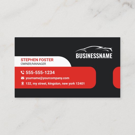 Moderne rode betaalbare auto huren Auto huren Auto Visitekaartje (Achterkant)