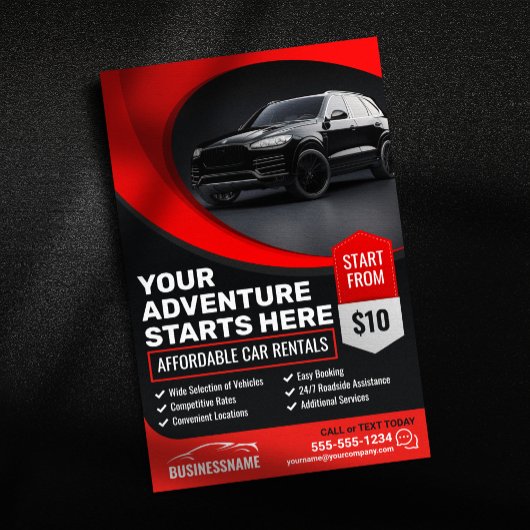 Moderne Rode Betaalbare Autohuur Auto Huur Flyer