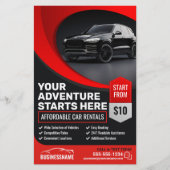Moderne Rode Betaalbare Autohuur Auto Huur Flyer (Voorkant)