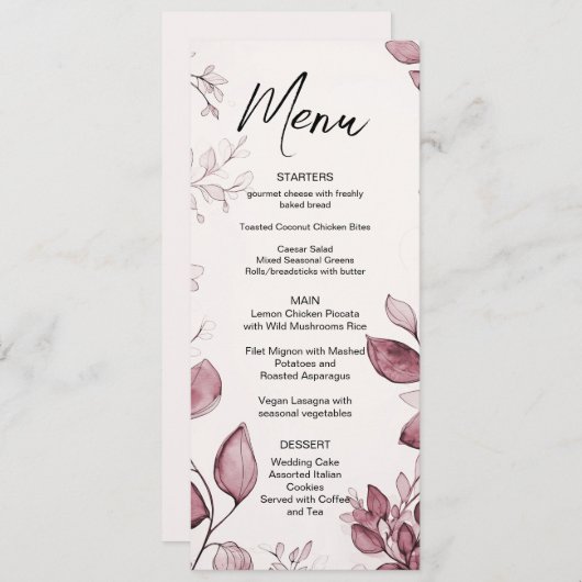 Moderne rode bladeren bruiloft menu (Voorkant / Achterkant)