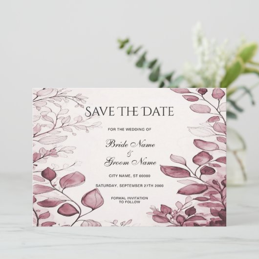 Moderne rode bladeren sparen de datum save the date (Staand voorkant)