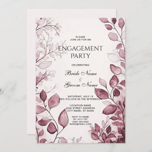 Moderne Rode Bladeren Verlovingsring Kaart (Voorkant / Achterkant)