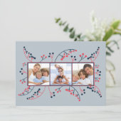 Moderne rode blauwe bessen Fotoplatte kerst Feestdagenkaart (Staand voorkant)