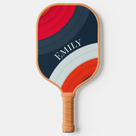 Moderne rode & blauwe gepersonaliseerde naam pickleball paddle