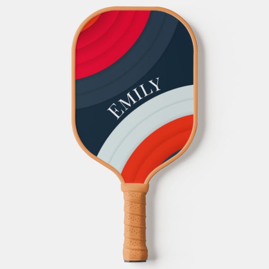 Moderne rode & blauwe gepersonaliseerde naam pickleball paddle (Voorkant)