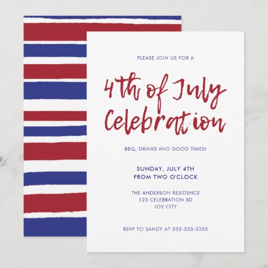 Moderne Rode Blauwe Stripes 4 juli Onafhankelijkhe Kaart (Voorkant / Achterkant)