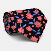 Moderne rode blauwe waterverf bloemen stropdas (Opgerold)