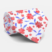Moderne rode blauwe waterverf bloemen stropdas (Opgerold)