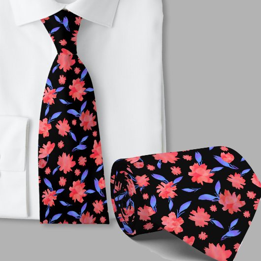Moderne rode blauwe waterverf bloemen stropdas