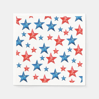 Moderne rode blauwe waterverf sterren 4th of July Servet
