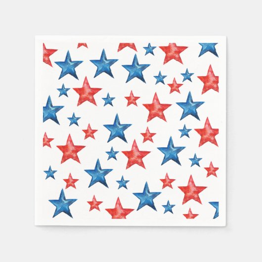 Moderne rode blauwe waterverf sterren 4th of July Servet (Voorkant)