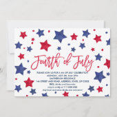 Moderne rode blauwe waterverf sterren op 4 juli kaart (Voorkant)