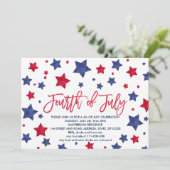 Moderne rode blauwe waterverf sterren op 4 juli kaart (Staand voorkant)