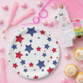 Moderne rode blauwe waterverf sterren op 4 juli papieren bordje (Feest)