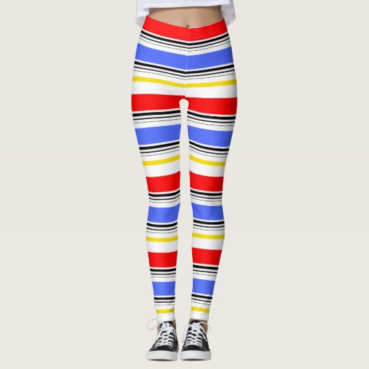 Moderne rode blauwe witte strepen leggings (Voorkant)