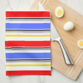 Moderne rode blauwe witte strepen theedoek (Quarter Fold)