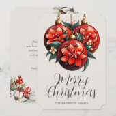 Moderne rode bloem ornamenten kerstkaart (Voorkant / Achterkant)