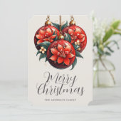 Moderne rode bloem ornamenten kerstkaart (Staand voorkant)