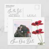 Moderne Rode Bloemen Botanische Bruiloft Save the Aankondigingskaart (Voorkant / Achterkant)