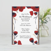 Moderne rode bloemen bruiloft uitnodiging (Staand voorkant)