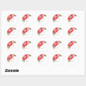 Moderne Rode Bloemen Kerst Ronde Gift Sticker (Vel)