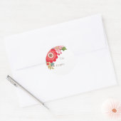 Moderne Rode Bloemen Kerst Ronde Gift Sticker (Envelop)