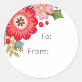 Moderne Rode Bloemen Kerst Ronde Gift Sticker