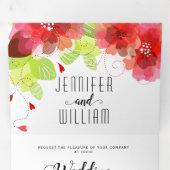 Moderne rode bloemen, typografie bloedige bruiloft drieluik uitnodiging (Binnenzijde eerst)