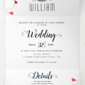 Moderne rode bloemen, typografie bloedige bruiloft drieluik uitnodiging (Binnenkant midden)