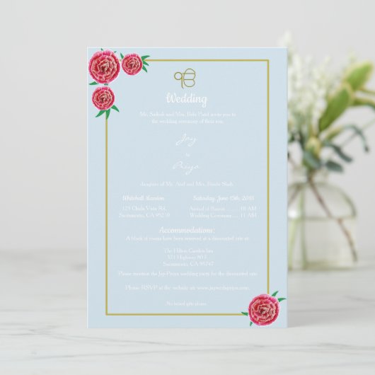 Moderne rode bloemen uitnodiging (Sikh Ek Onkar) (Staand voorkant)