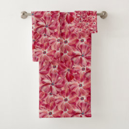 Moderne Rode Bloemen Waterverf Bloemenpatroon Bad Handdoek