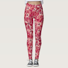 Moderne Rode Bloemen Waterverf Bloemenpatroon Leggings