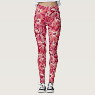 Moderne Rode Bloemen Waterverf Bloemenpatroon Leggings