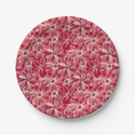 Moderne Rode Bloemen Waterverf Bloemenpatroon Papieren Bordje