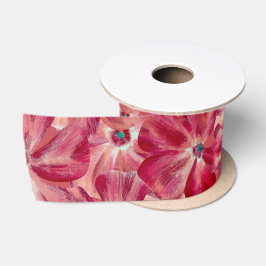 Moderne Rode Bloemen Waterverf Bloemenpatroon Satijnen Lint
