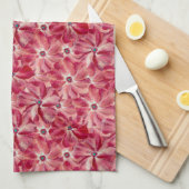 Moderne Rode Bloemen Waterverf Bloemenpatroon Theedoek (Quarter Fold)