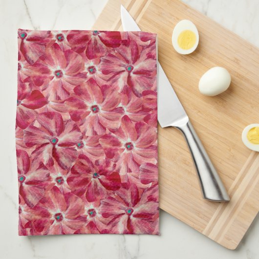 Moderne Rode Bloemen Waterverf Bloemenpatroon Theedoek (Quarter Fold)