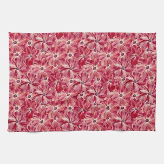 Moderne Rode Bloemen Waterverf Bloemenpatroon Theedoek (Horizontaal)