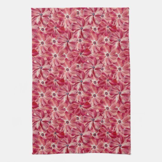 Moderne Rode Bloemen Waterverf Bloemenpatroon Theedoek (Verticaal)