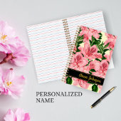 Moderne rode bloempatroon gepersonaliseerde naam notitieboek