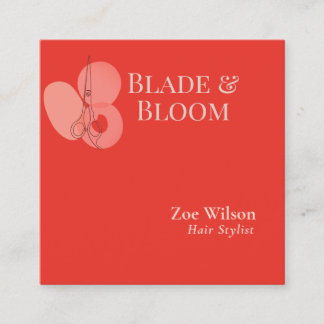 Moderne Rode Blush Bloemige Kapsalon Stylist Vierkante Visitekaartje